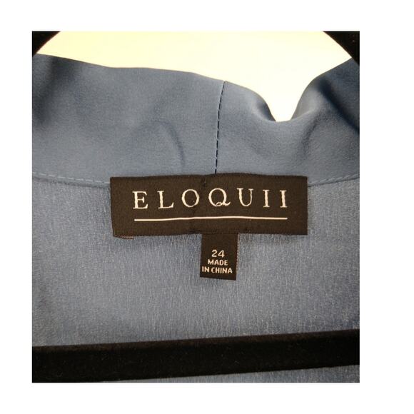 Eloquii Dress Plus 24 Mini Satin Wrap Puff Sleeve Ruffle Tie Waist Blue NWT - Picture 3 of 10